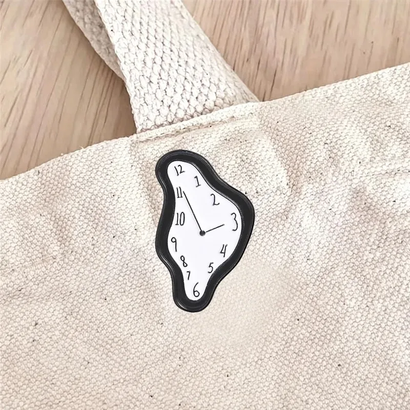 Surreal Melting Clock Enamel Pin Dali Style Time Art Brooches Creative Abstract Design Lapel Badge Backpack Jacket Accessory