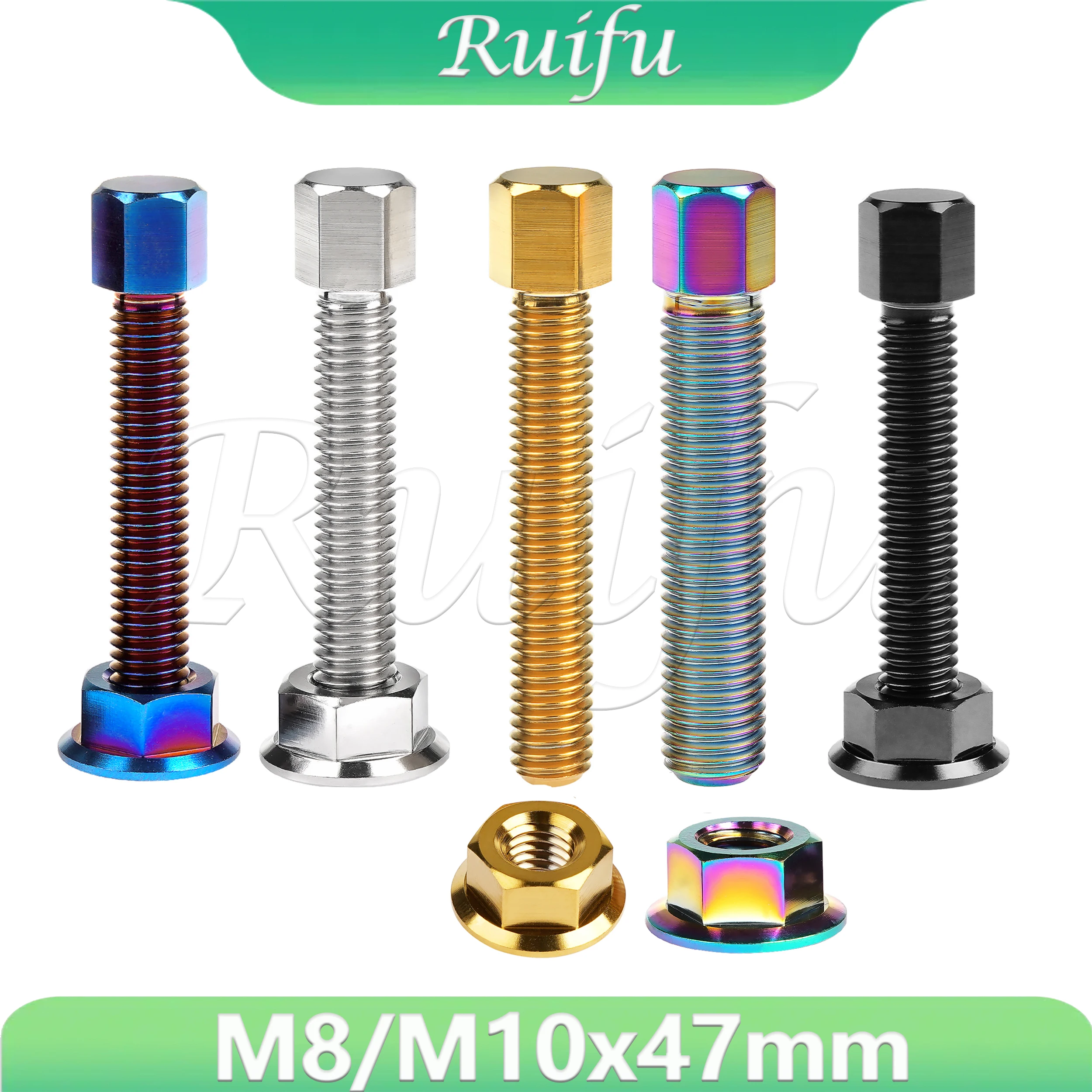 Ruifu Titanium Bolt   M8 M10x47mm pitch1.25mm Motorcycle Chain Adjuster Bolt Screw Rear Axle Titanium Alloy Motocross Swingarm