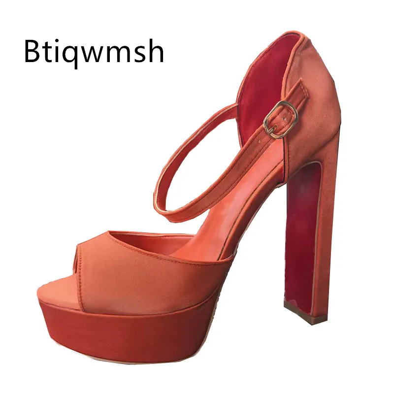 

Red Platform Sandals Woman Open Toe Luxury Satin High Heels Lady Fashion Party Shoes