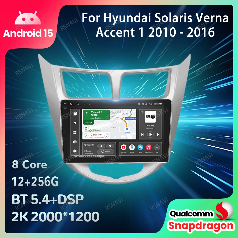 

Автомобильный радиоприемник Android 15 для Hyundai Solaris Verna Accent 1 2010-2016 BT головное устройство 4G LTE Qualcomm Viedo Player DVD 5G WIFI QLED