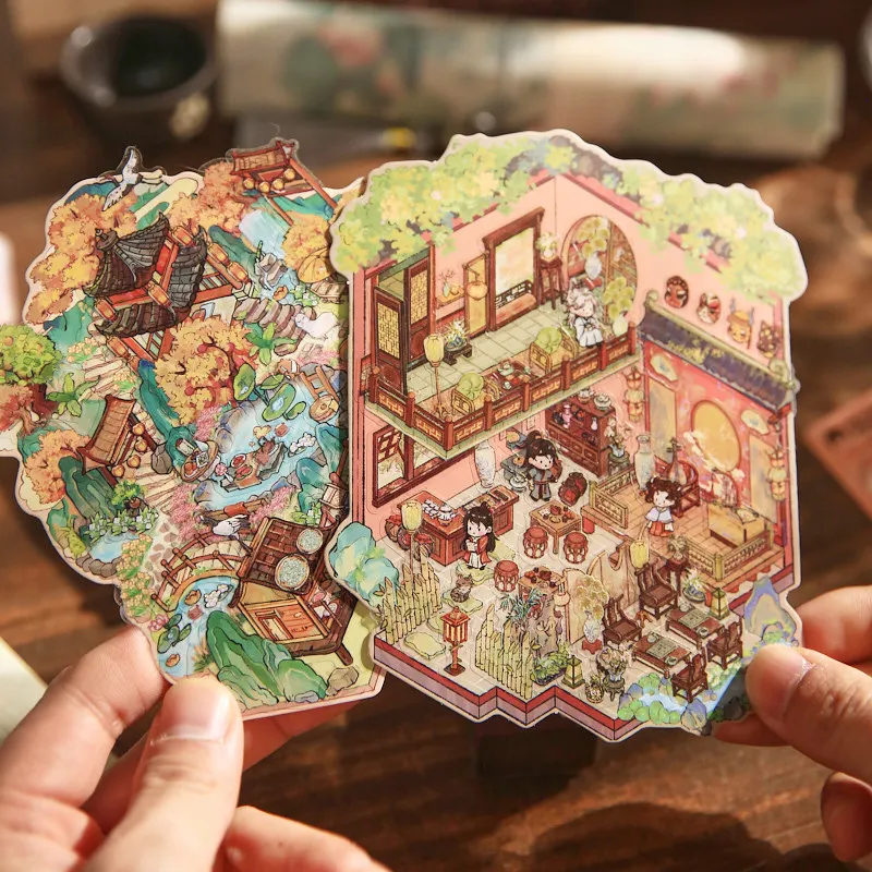 Card Lover 3 Pcs [Landscape Retro Series] Vintage Journal Stickers Waterproof Sticker Paper Scrapbooking Material Scrapbook Kit