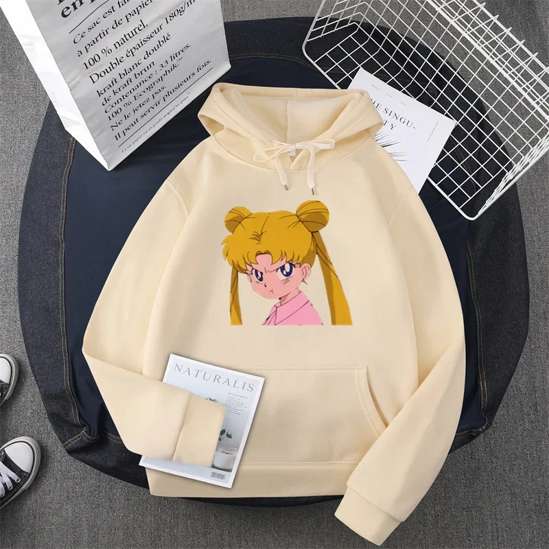 Anime Sailor Moon Character Print Fleece Hoodie Men\'s and Women\'s Same Pullover Cotton High Quality Fashion Loose Women\'s Hoodie