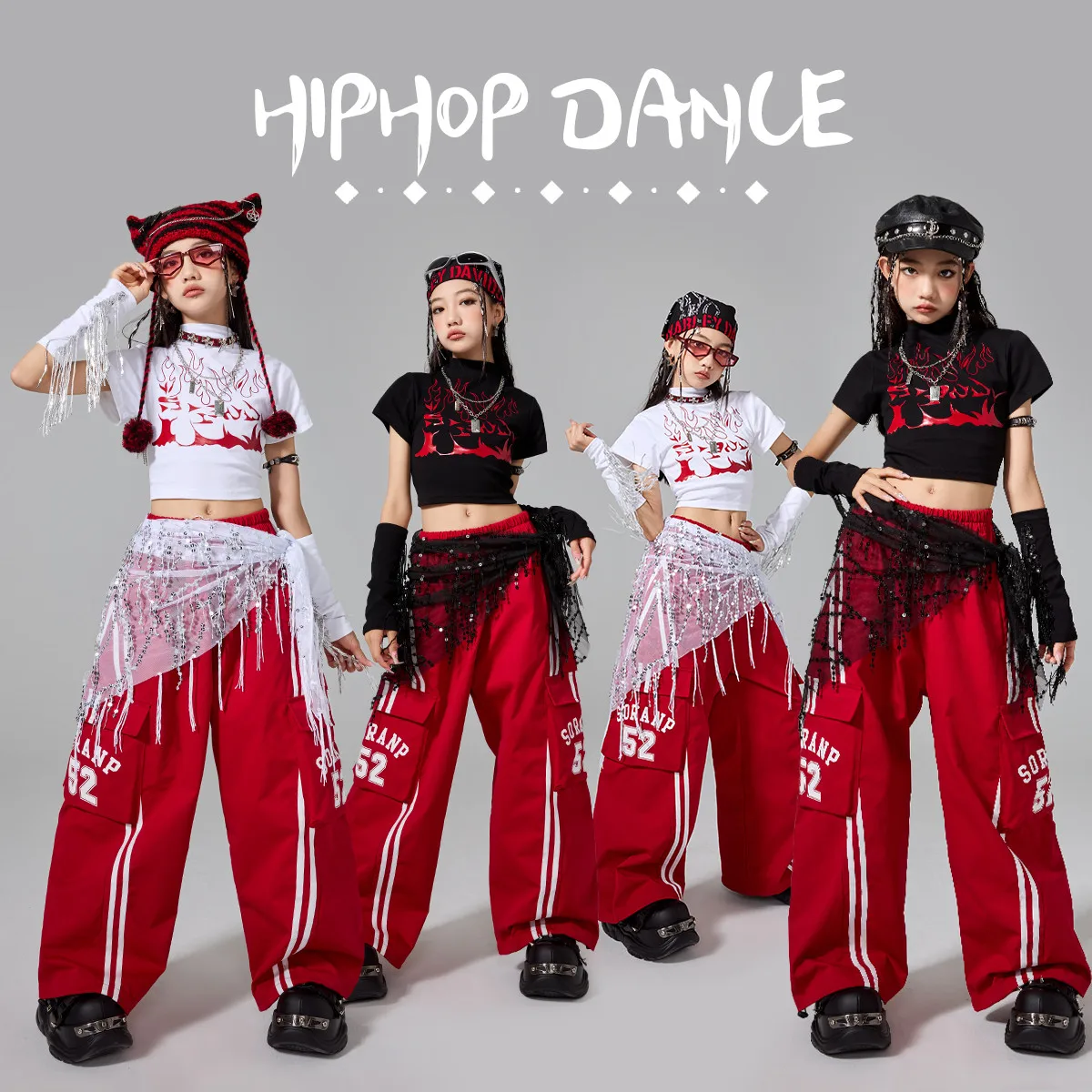 

Group Hip Hop Dance Performance Suits K-pop Outfit Girls Jazz Dance Costume Kids Ballroom Dance Clothes Street Wear XS10991
