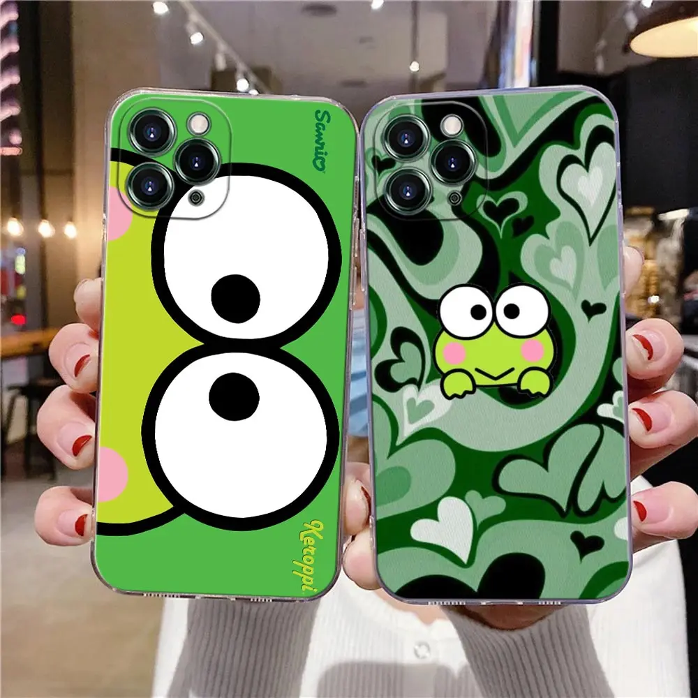 Cartoon Keroppi Green Frog Cute Clear Case For iPhone 16 15 14 13 12 11 Pro Max Mini Xs XR X 7 8 Plus 6 Soft Cover Silicone Case