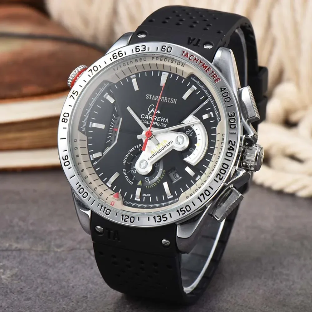 Original Brand Watches For Mens Classic Monaco Multifunction Automatic Date WristWatch Business Chronograph AAA Quartz Clocks