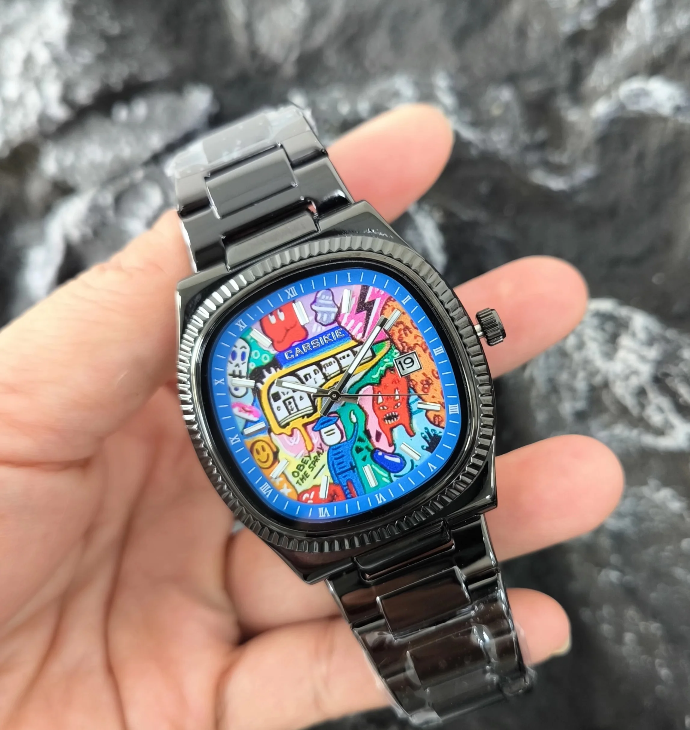 2025 New Square Men's Watch Abstract Art Dial Trendy Retro Niche Watch Luxury Gift Silver Black Gold Quartz Watch Street Style