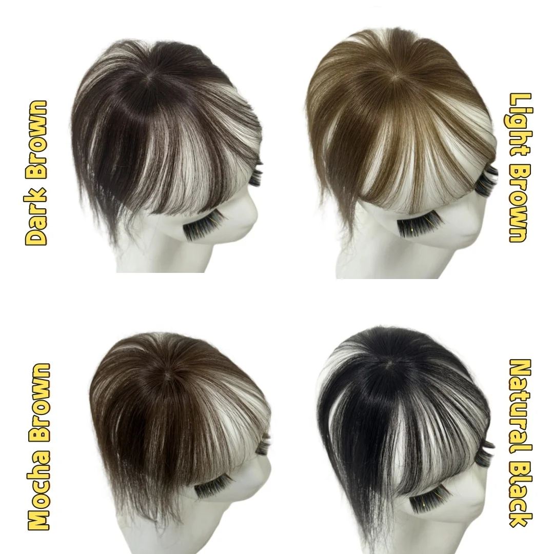100% Human Hair Bangs Fringe Straight Hair Toppers Wispy Bangs Natural Scalp False Hair Bangs for Hair Loss