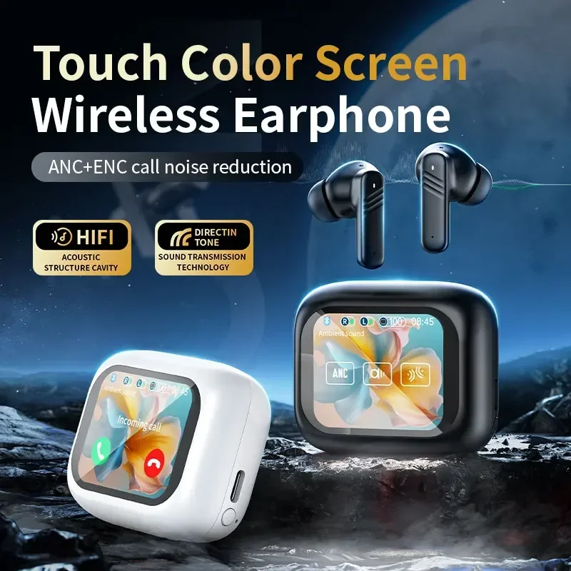 LCD Touch Screen TWS Earphone Wireless Headset BT5.4 Call Answering ANC ENC Noise Reduction