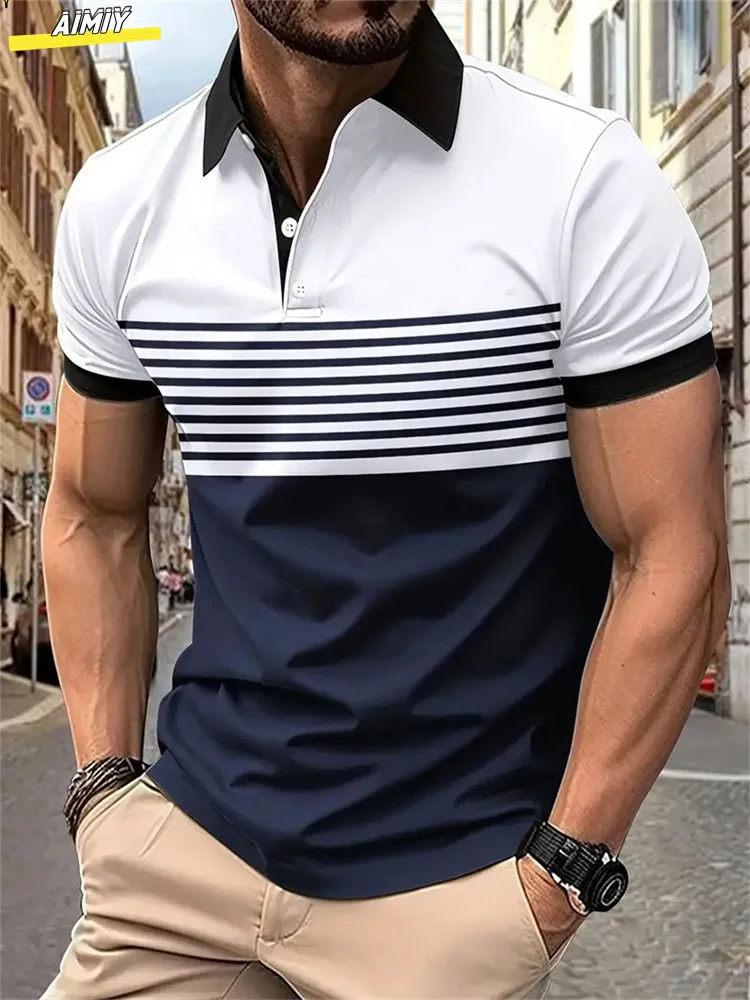 

Men's fashion short -sleeved striped stamps Poloshan casual lapel POLO shirt New summer men's casual sports men's polo shirt