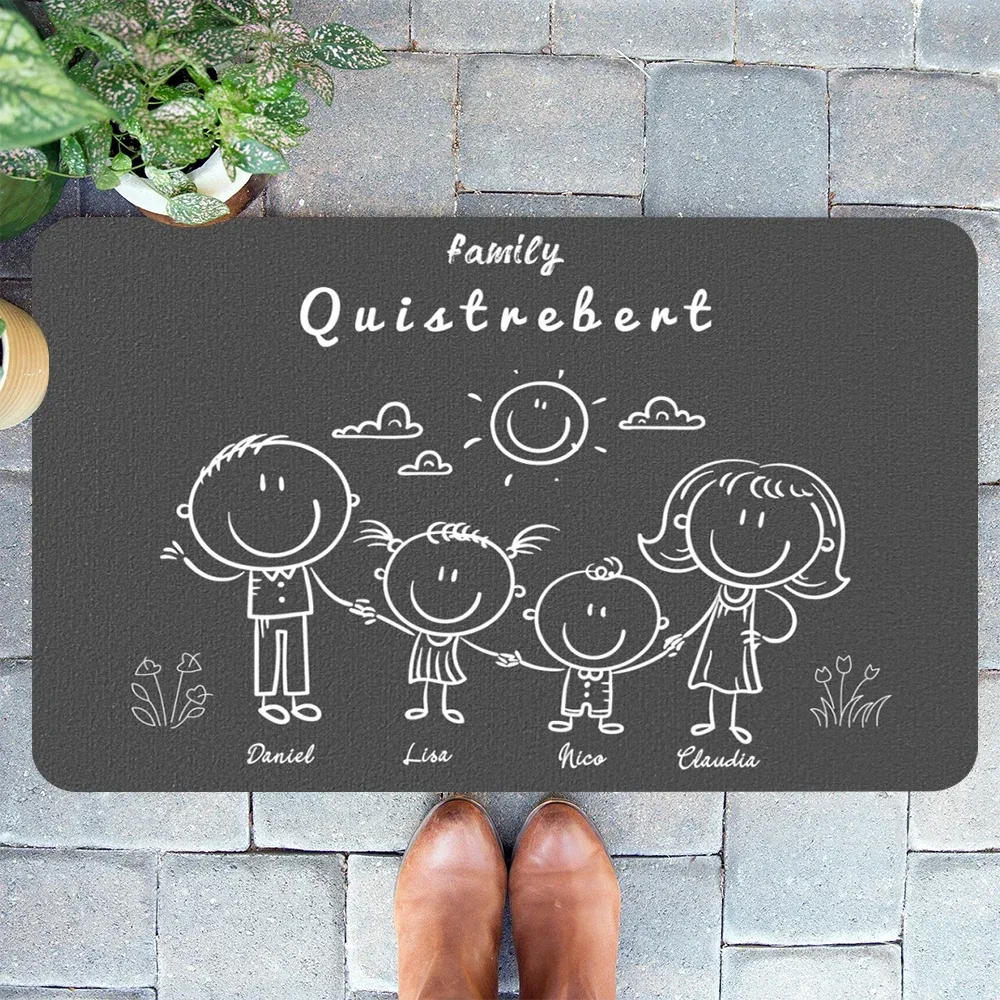 Personalized Family Doormat with Names Non-slip Floor Mats Father Mother Daughter Son Custom Doormat Family Members Stick Figure