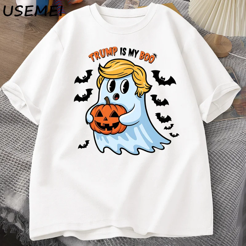 Trump Is My Boo Halloween Halloween T Shirt Women Men Funny Trump Ghost T-Shirt Cotton Short Sleeve Trumpkin Thanksgiving Tshirt