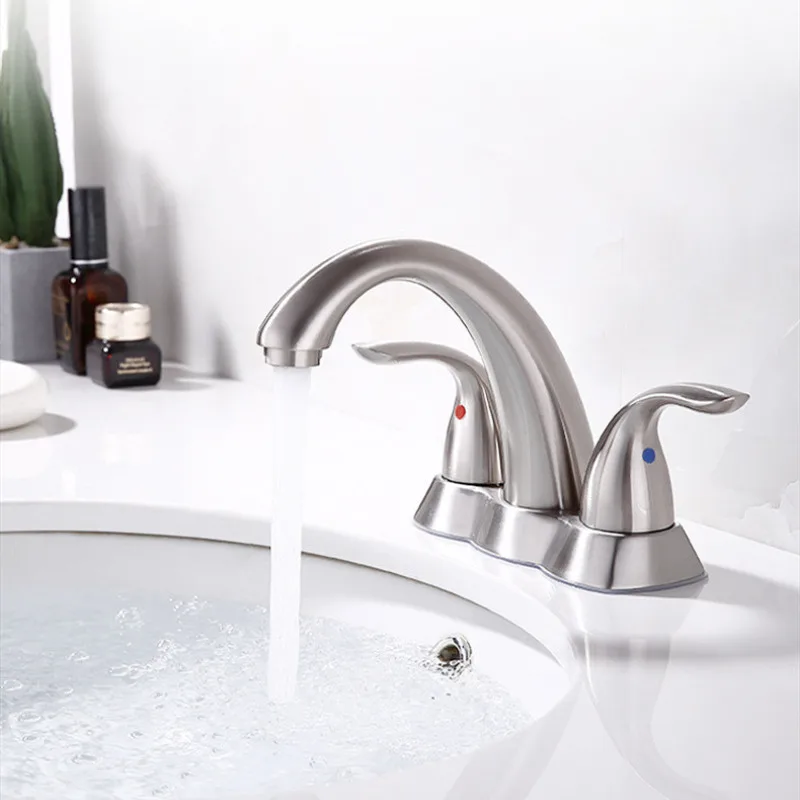 

Brushed Faucet Bathroom 4 inch Hot Cold Water Mixer Crane Deck Mounted American Style Bath Tap Basin Mixer SUS304