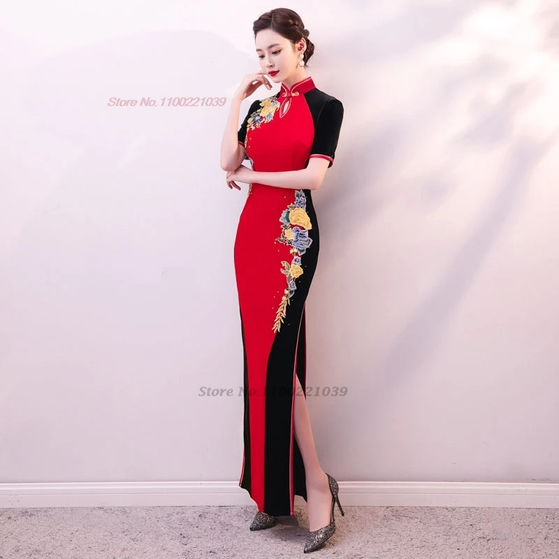 2025 national flower embroidery formal dress chinese improved qipao stage performance cheongsam banquet evening qipao dress