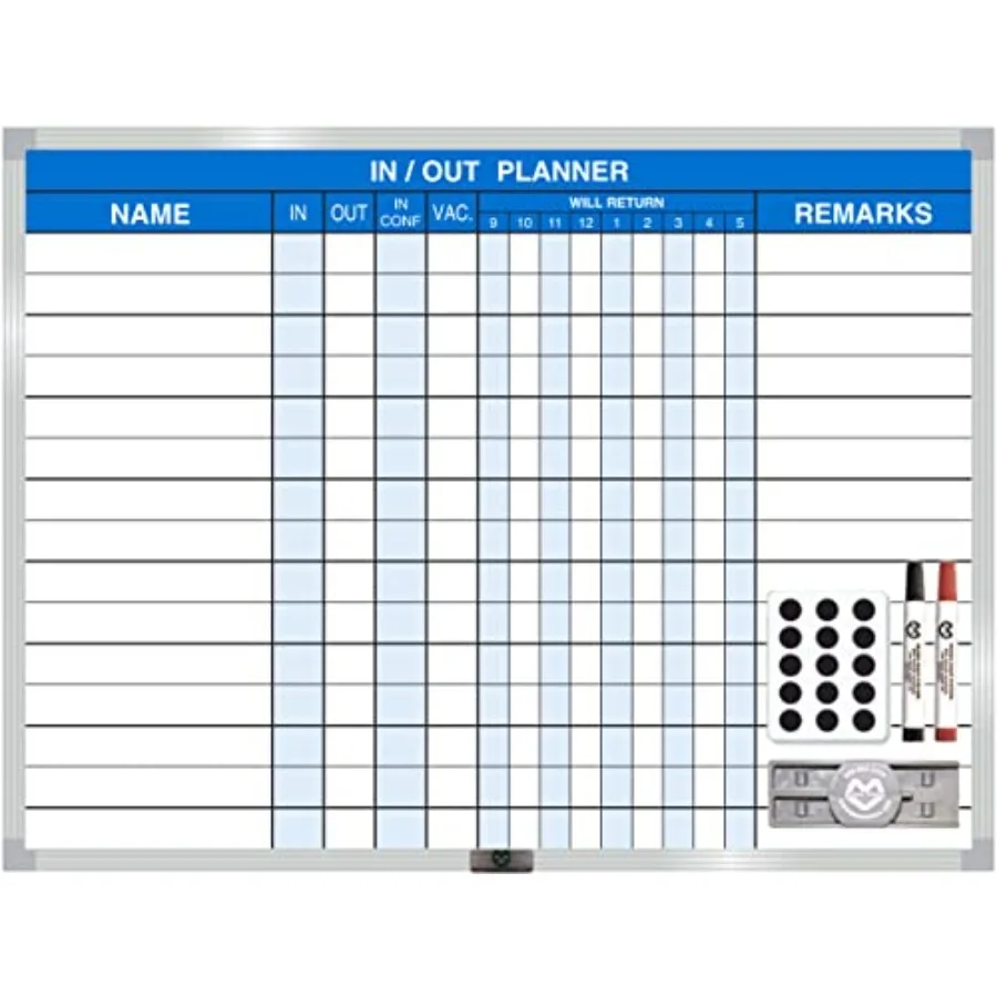 

Magnetic Dry Erase in/Out Planner Kit 18" x 24" 15 Name Blue - Steel Board with Aluminum Frame