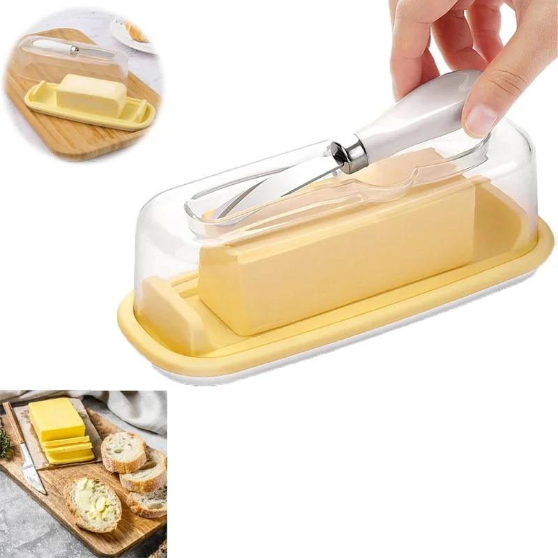 

Sealed Butter Dish with lid and Knife Easy Cutting Butter Dish Cheese Storage Box Household Tableware Kitchen Supplies