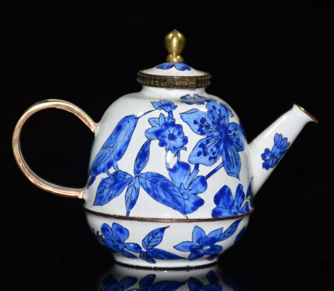 

Collectable old QingDyansty copper&Cloisonne flower and bird teapot,free shipping