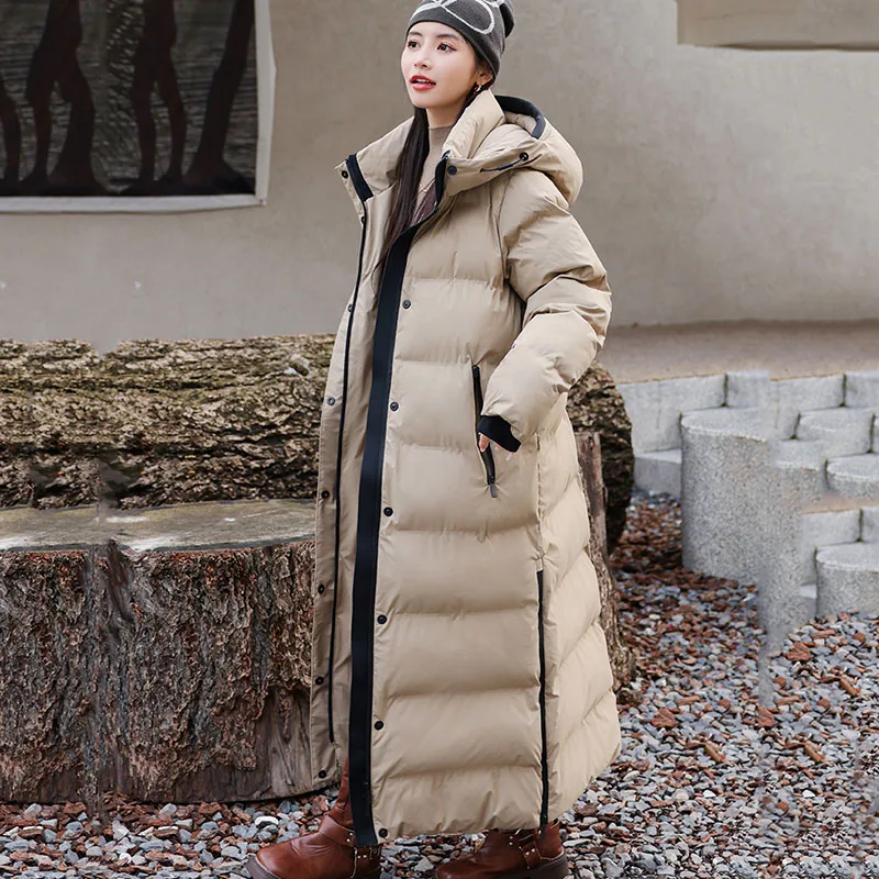 New Winter Cold Warm Down Jacket Women\'s Super Long Thick 90% White Duck Down Coat High-grade Snow Female Hooded Parker Overcoat