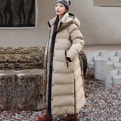 Chaqueta de plumón de pato blanco para mujer, abrigo grueso superlargo de alta calidad, con capucha, 90%