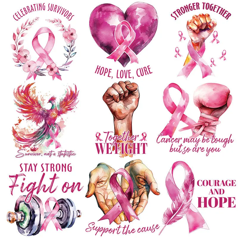 Breast Cancer Awareness Iron on Transfer Stickers Pink Ribbon Decals Iron on Patches Stickers Iron on Stickers for Clothing