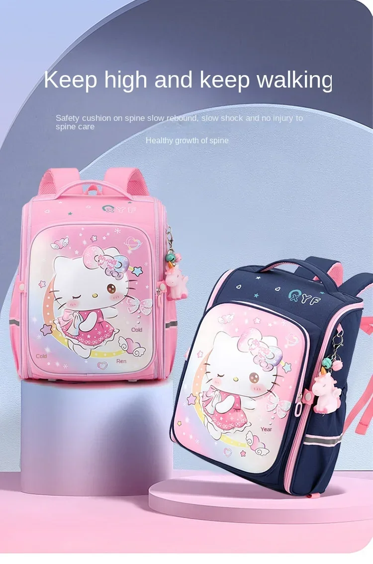 Hello Kitty Sanurgente Sac à dos de dessin animé mignon pour fille, sac à dos léger de grande capacité pour étudiant d'école primaire, protection de la colonne vertébrale, nouveau