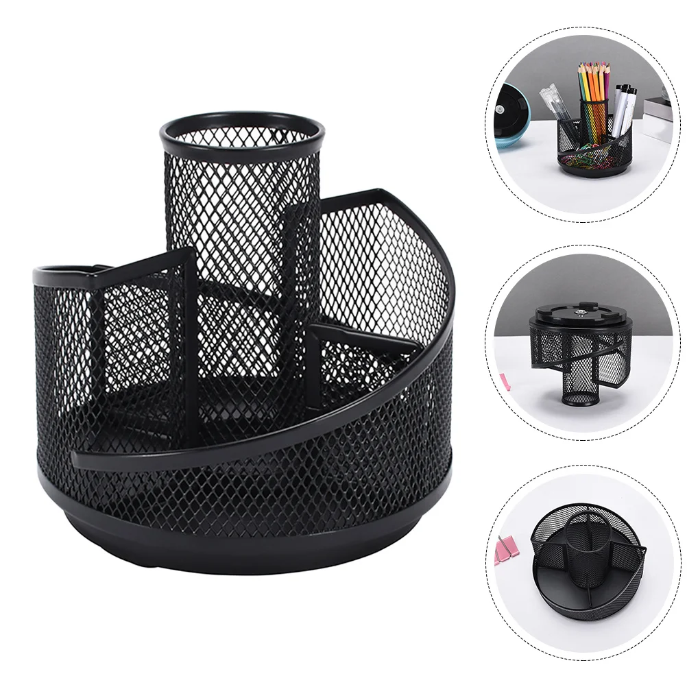 

Rotating Pen Holder Metal Desktop Organizer For Pens Pencils Scissors Brushes Desk Mesh Storage Box Non-Skid Bottom