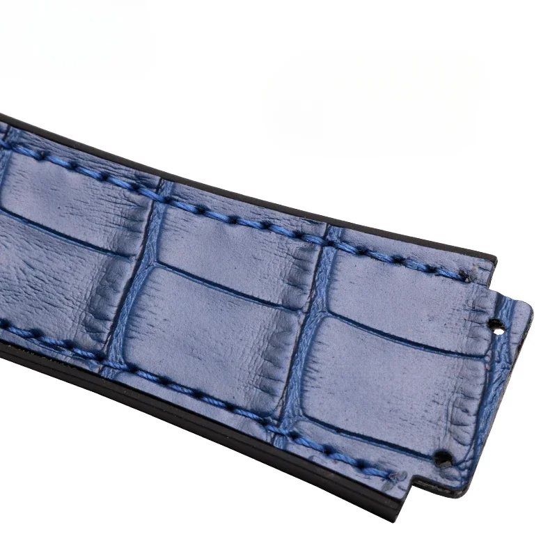 남성용 소가죽 시계 스트랩, Hublot Yubo 클래식 퓨전 빅뱅 시리즈, 소프트 실리콘 볼록 인터페이스 시계 밴드, 19x26mm