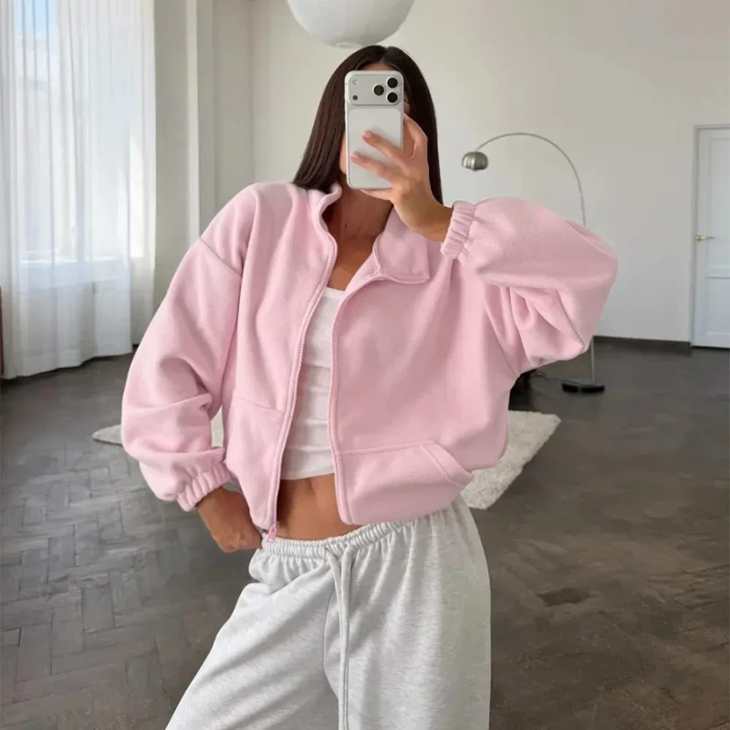 Tsiisd Women Fleece Zip Up Sweatshirt Coat Pocket Long Sleeve Streetwear Casual Commuting Sporty Autumn Trendy Women's Outerwear