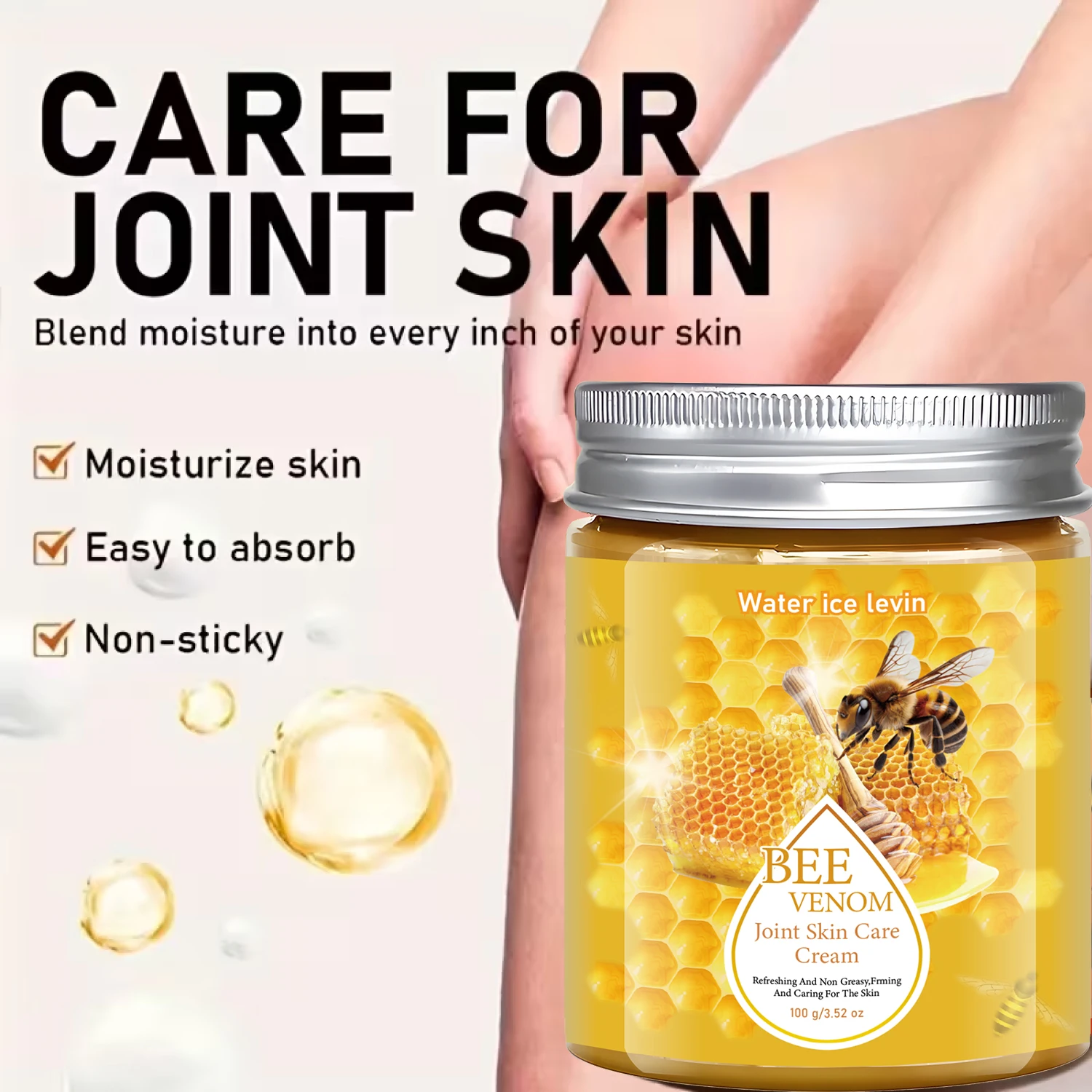 Water ice levin Bee Venom Joint Skin Care Cream Firming Moisturizing Non Greasy Refreshing with Collagen for Body Daily Care100g