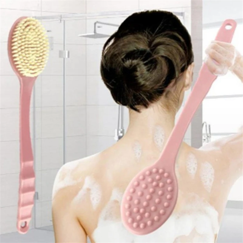 

1pc Soft Body Scrubber Shower Exfoliating Scrubs Long Handle Bath Brush Exfoliator Skin Massager Cleaning Brush Accessories