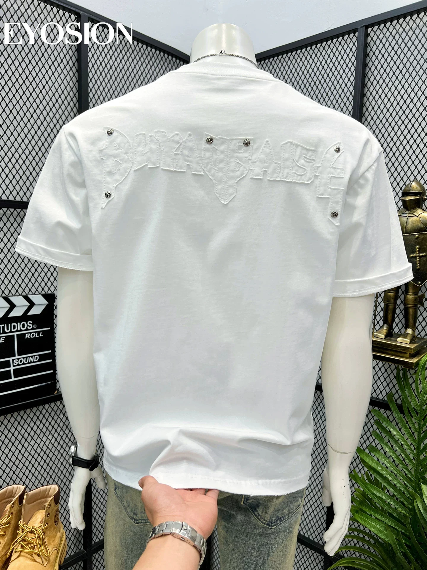 Hot Sale Summer Mens Fashion High Street Rivets Letter Patch Embroidery T Shirts Unisex Tees O Neck Short Sleeve Casual 2026 New