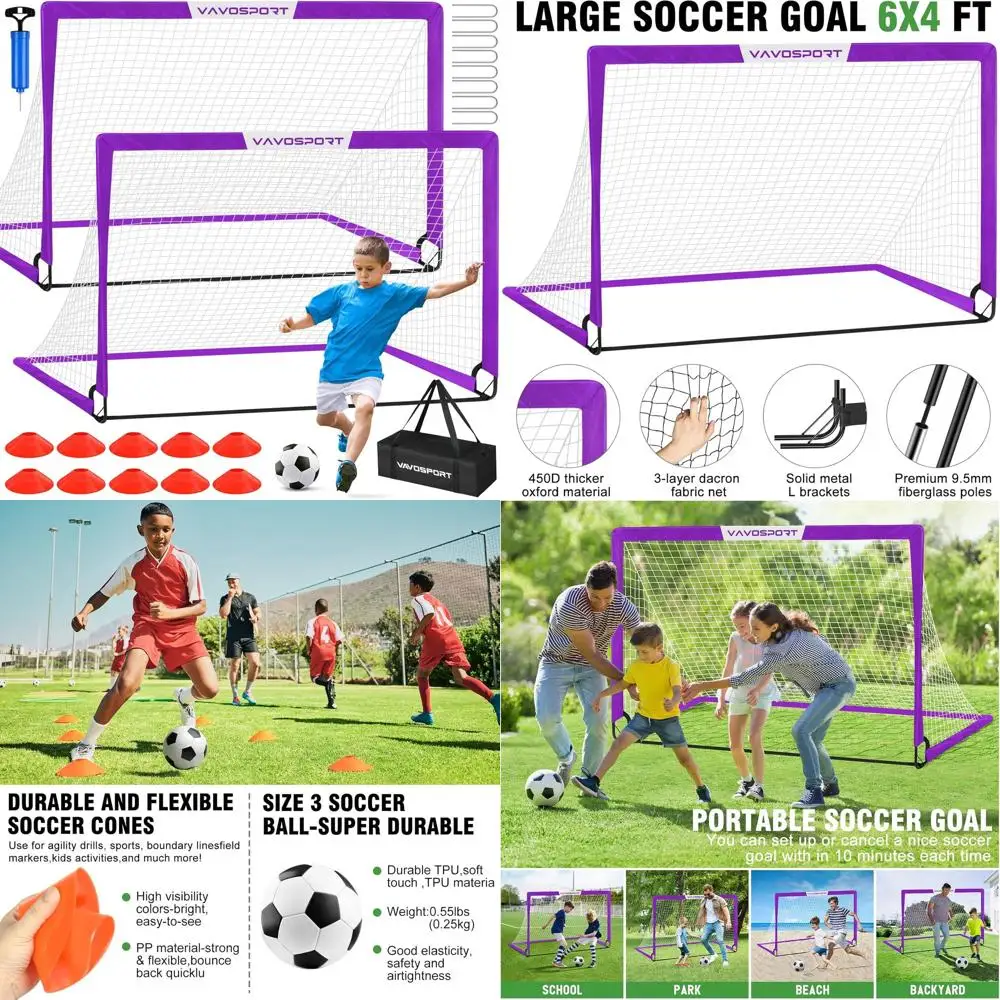 

Portable Kids Soccer Goal Set, 2 in 1, 6x4ft for Practice and Play, with Ball and Cones