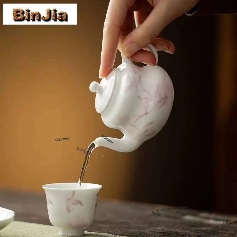 115ML Hand-painted Orchid Teapot Handmade White Porcelain Gourd Pot Tea Maker Kettle With Ball Hole Filter Tea Services Ornament
