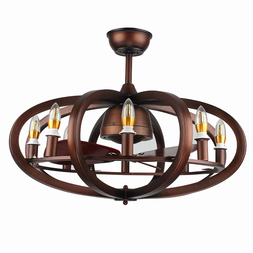 Modern Vintage Style Industrial Pendant Lighting Fans Remote Control LED Ceiling Fans with Iron Base & Switch