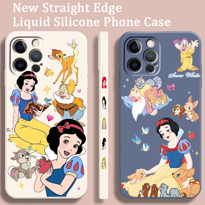 Disney Snow White Cute Liquid Left Rope For Apple iPhone 15 14 13 12 11 XS XR X 8 7 SE Pro Max Plus Mini Back Phone Case