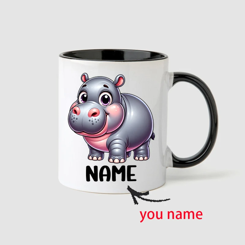 1 Personalized Name Mug, Cute Hippo Design, 11 oz, Holiday Gift for Family and Friends, Double-Sided Print
