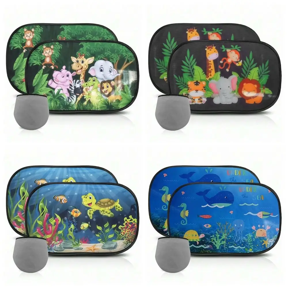 

2 шт., солнцезащитные козырьки для автомобиля с героями мультфильмов, адсорбционная защита от ультрафиолетовых лучей, боковое окно, солнцезащитный козырек, сетчатый чехол для маленьких детей и взрослых