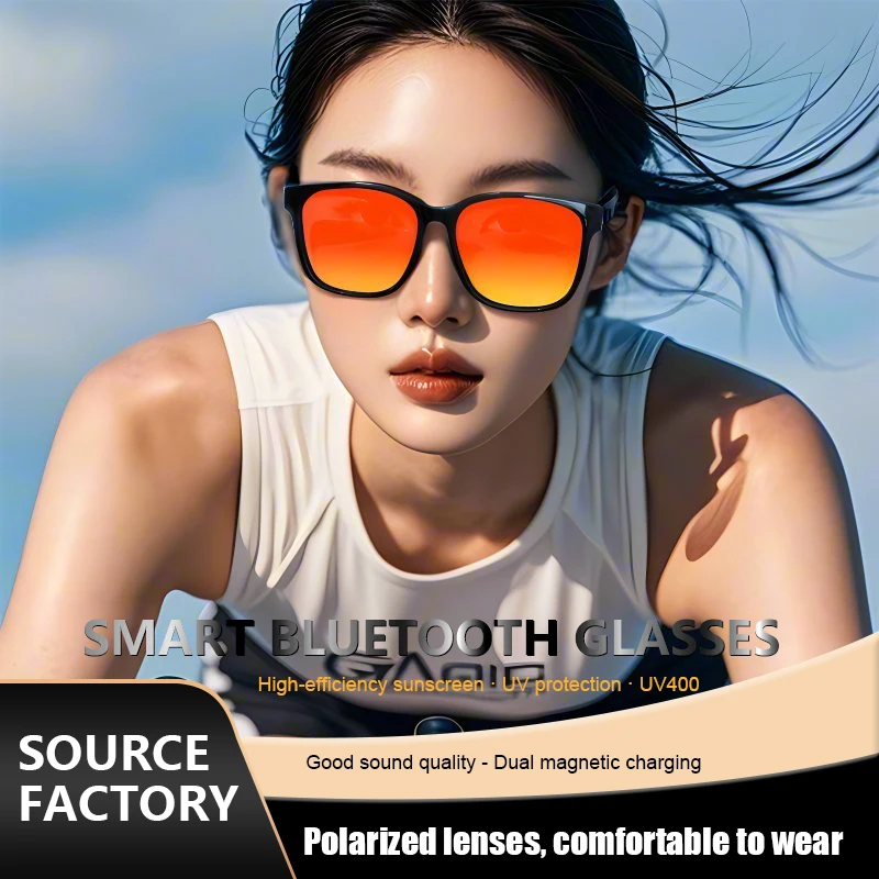 ใหม่ GS08 สมาร์ทแว่นตาสําหรับชาย 2 in 1 UV Protection แบบพกพาโพลาไรซ์ Anti-Blue Light กรอบสีดําเลนส์สีขาวเพลงแว่นตากันแดด