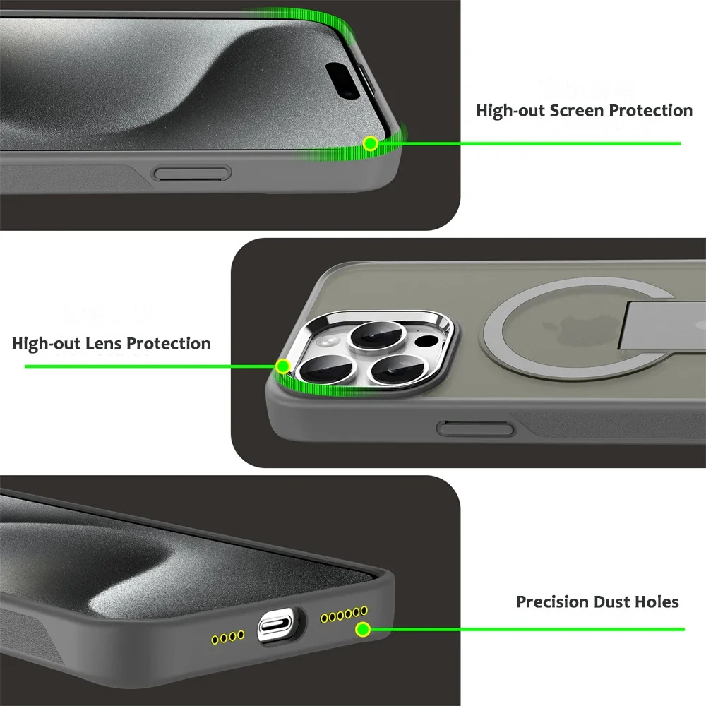 الفاخرة ل Magsafe للطي حامل المغناطيسي جراب هاتف آيفون 17 16 15 14 13 12 برو ماكس زائد ماتي شفافة الغطاء الخلفي قبعات