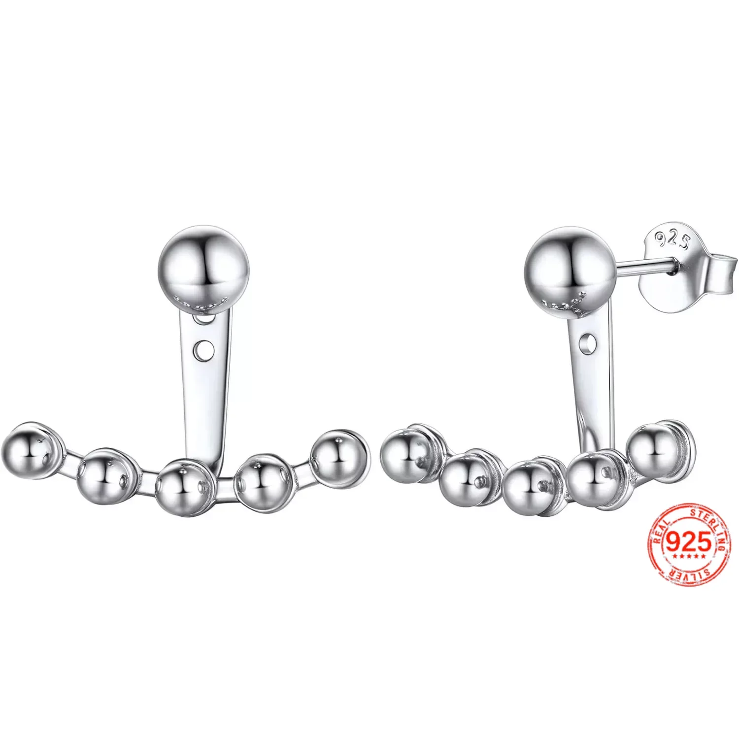 925 Sterling Silver Ear Jacket Earrings Minimalist Balls Stud Earrings for Women QC24