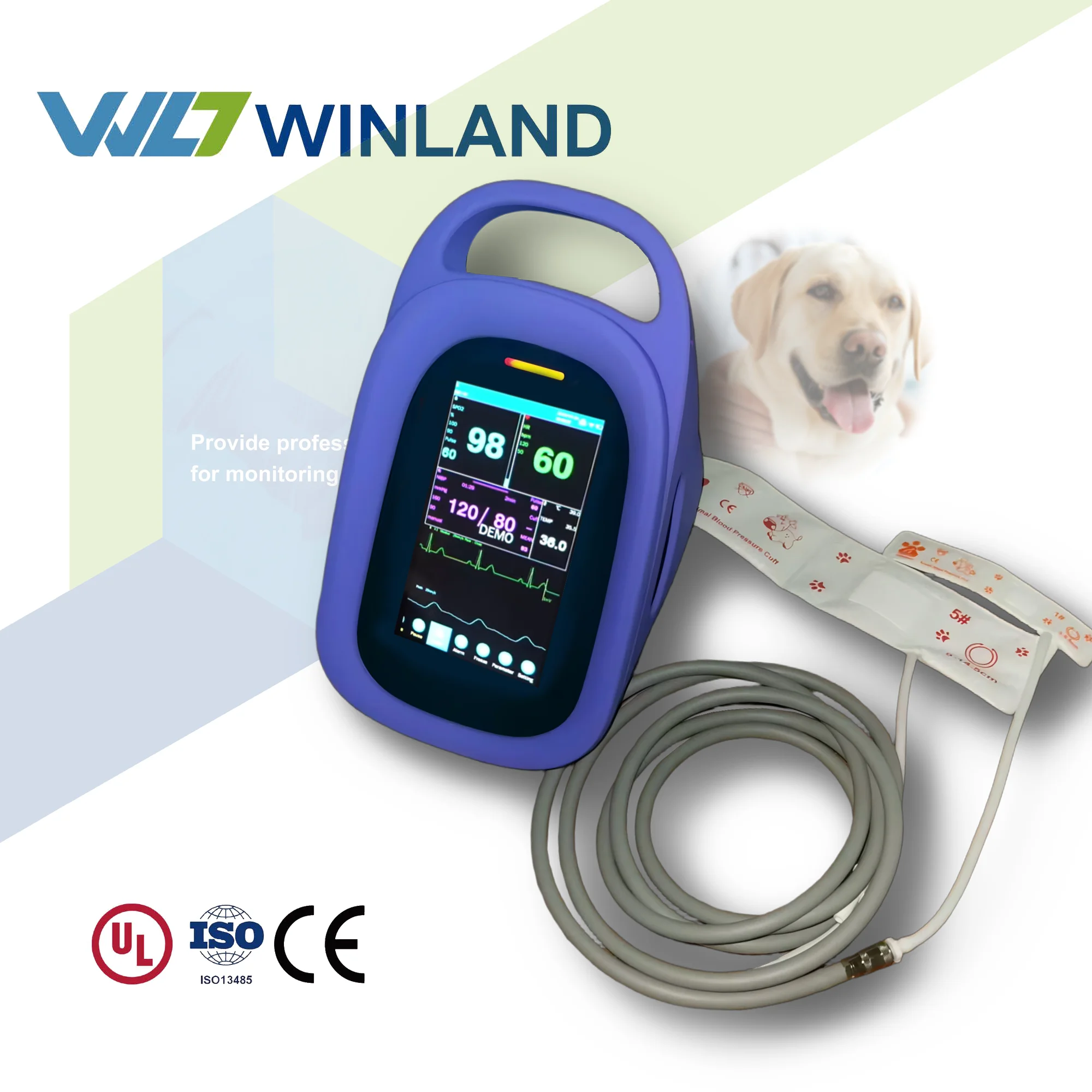 Portable 5.5" Touchscreen Veterinary Patient Monitor CE Declared Multi-Parameter Device for Blood Pressure EtCO2 SpO2
