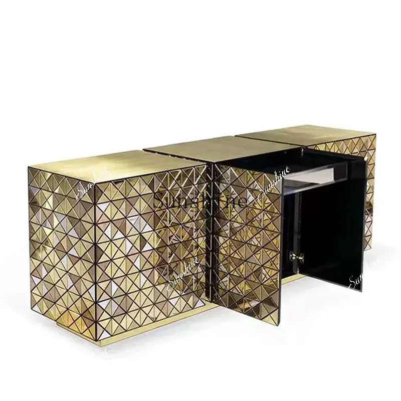 Light luxury solid wood dining side cabinet villa model room living room stainless steel entrance platform FT