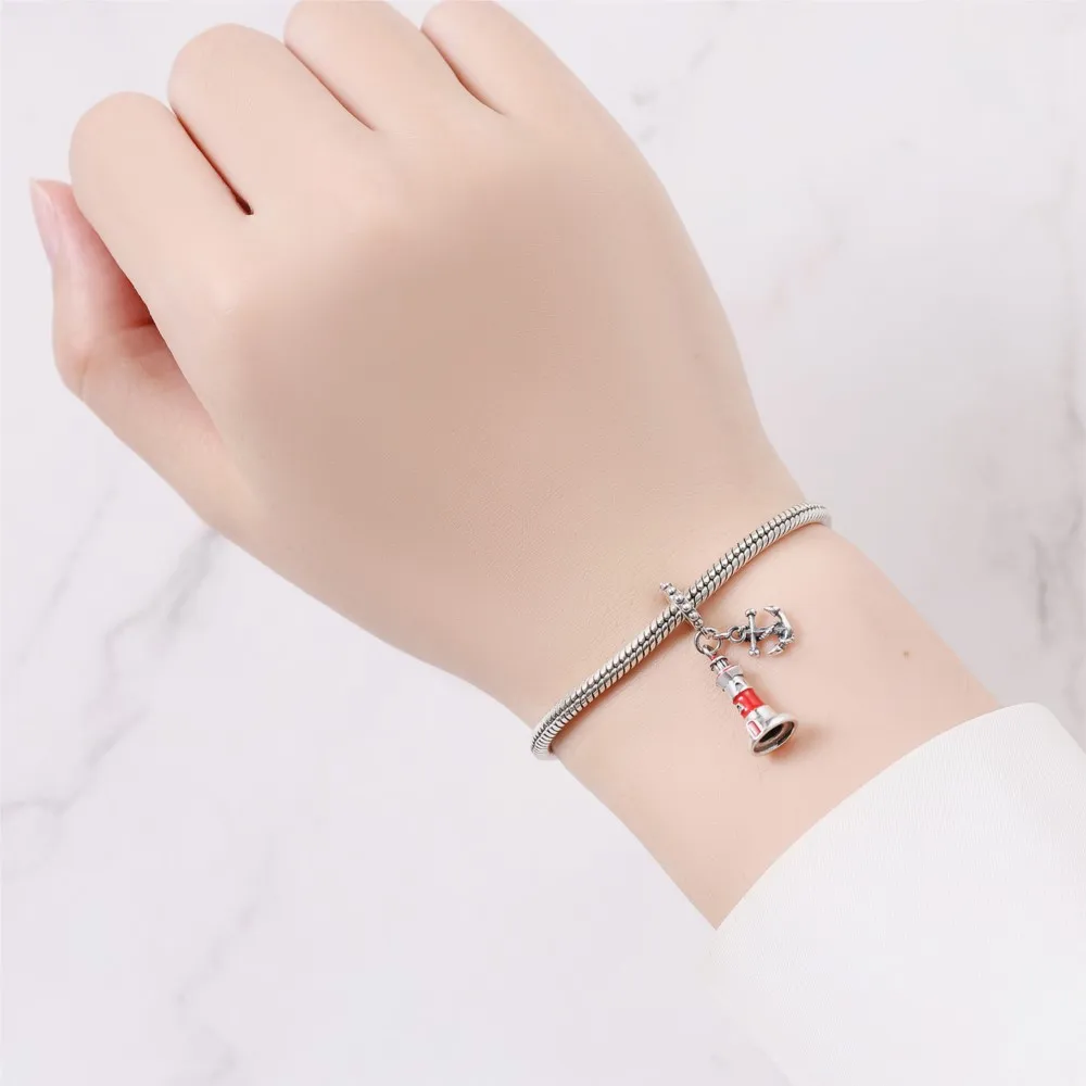925 Sterling Silver Watchtower Ship Anchor Pendants Bracelet Charms Fit Bangle For Women Jewelry Party Beads DIY Gifts Accessory