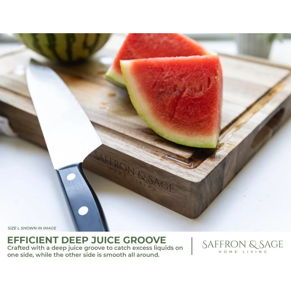 Tábua de corte extra grande e grossa de madeira de acácia - 23x17x1,5 polegadas, profunda para uso na cozinha, superfície de corte de madeira durável