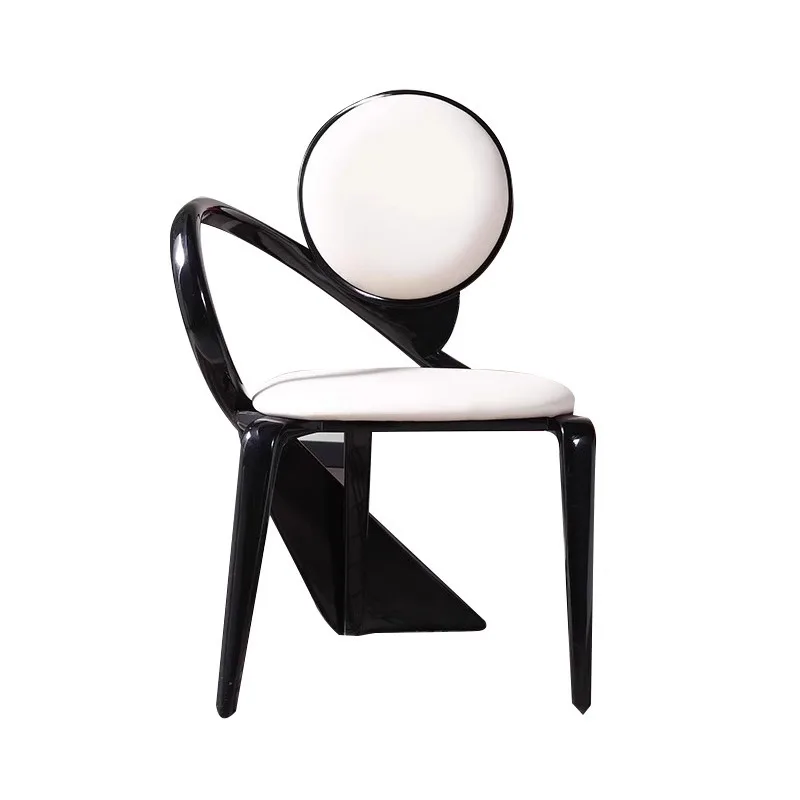 

Light luxury designer black new small apartment dining chair leather creative backrest household