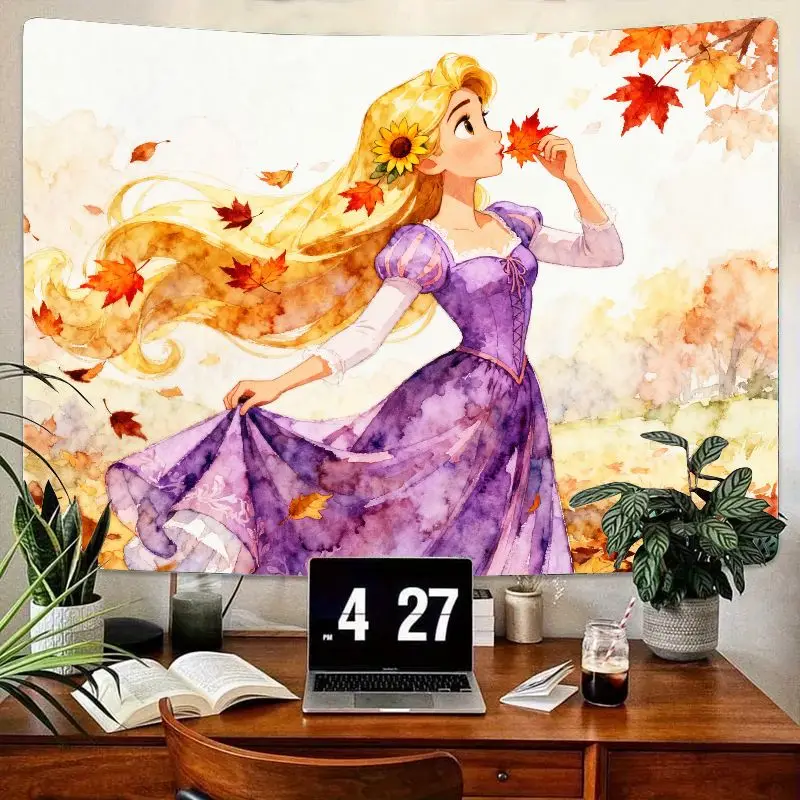 

1PC Rapunzel Autumn Watercolor Tapestry, Fall Leaves Wall Art, Aesthetic Polyester Home Decor for Girls Room Gift