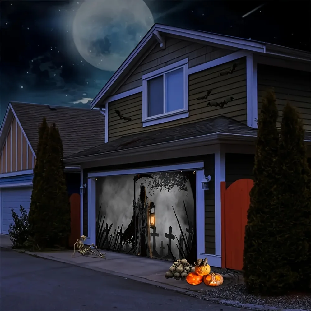 لافتة باب جراج الهالوين - شخصية مرعبة مع مصباح - مدخل مثير ليلة الهالوين - ديكور حفلات عائلية