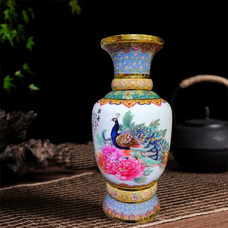 

PYJ Jingdezhen Cloisonne ceramic vase enamel Chinese gold-painted flower insert home decoration ornament-2pcs