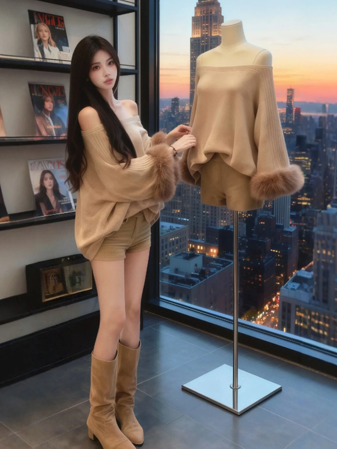 

Retro Ele One oulder Top orts Set Spring 2026 Comfortable mid Stretch Cotton Blend Faionable Date Outfit