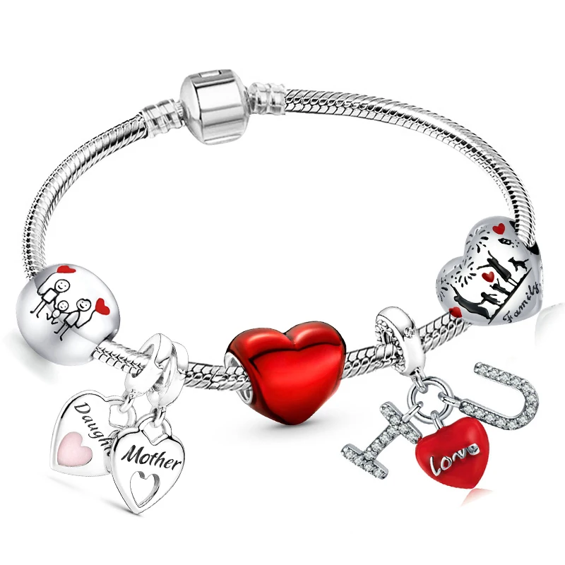 EOVNP Silver Color Charm Bracelets Boy Girls Charm Bracelet For Women Girlfriend 2023 Valentine's Day Jewelry Gift Pulsera Mujer