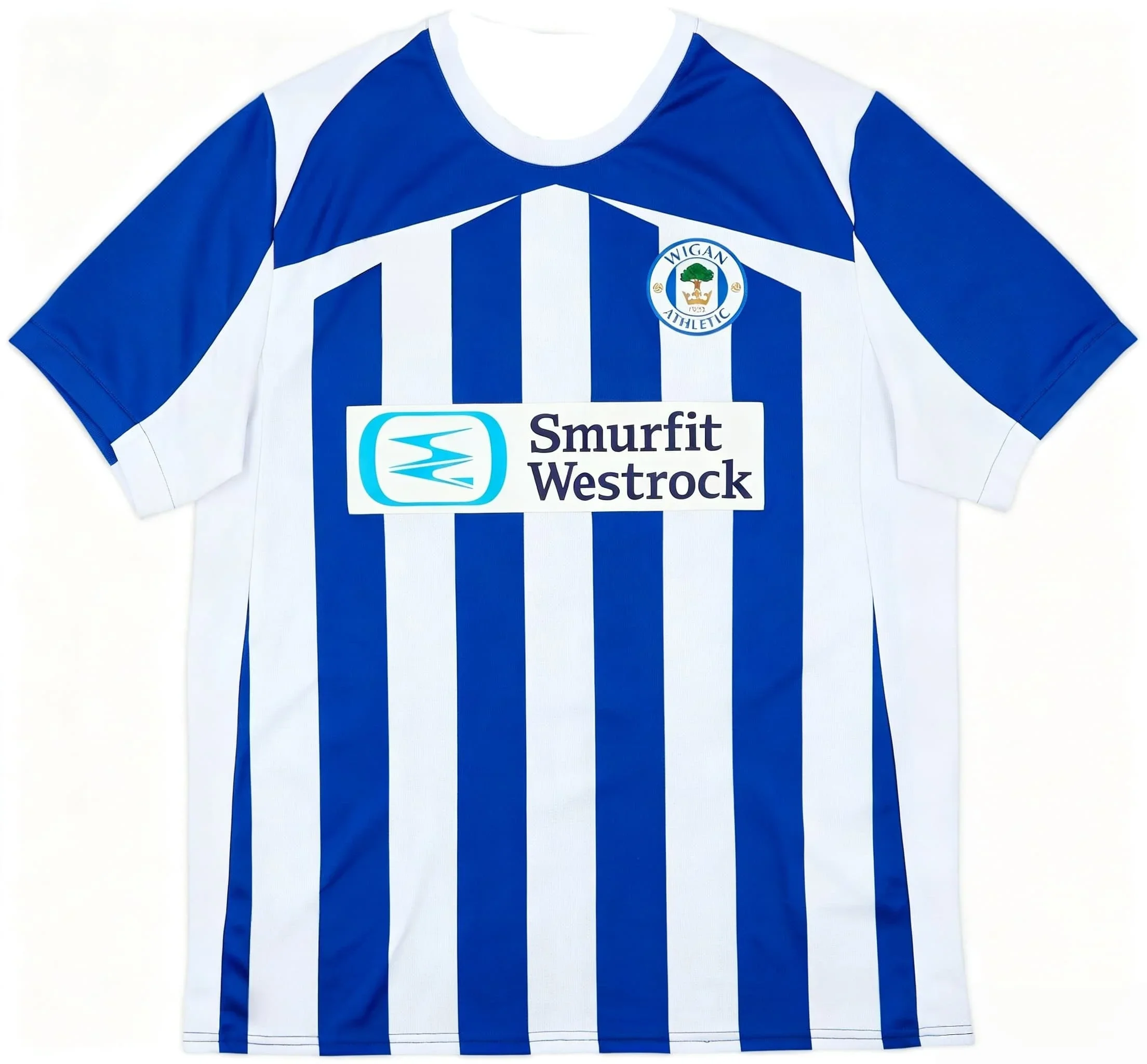 Y2K Men's Wigan Athletic Home Blue White Striped Soccer Jersey 2026 Short Sleeve Breathable Football Shirt for Fans